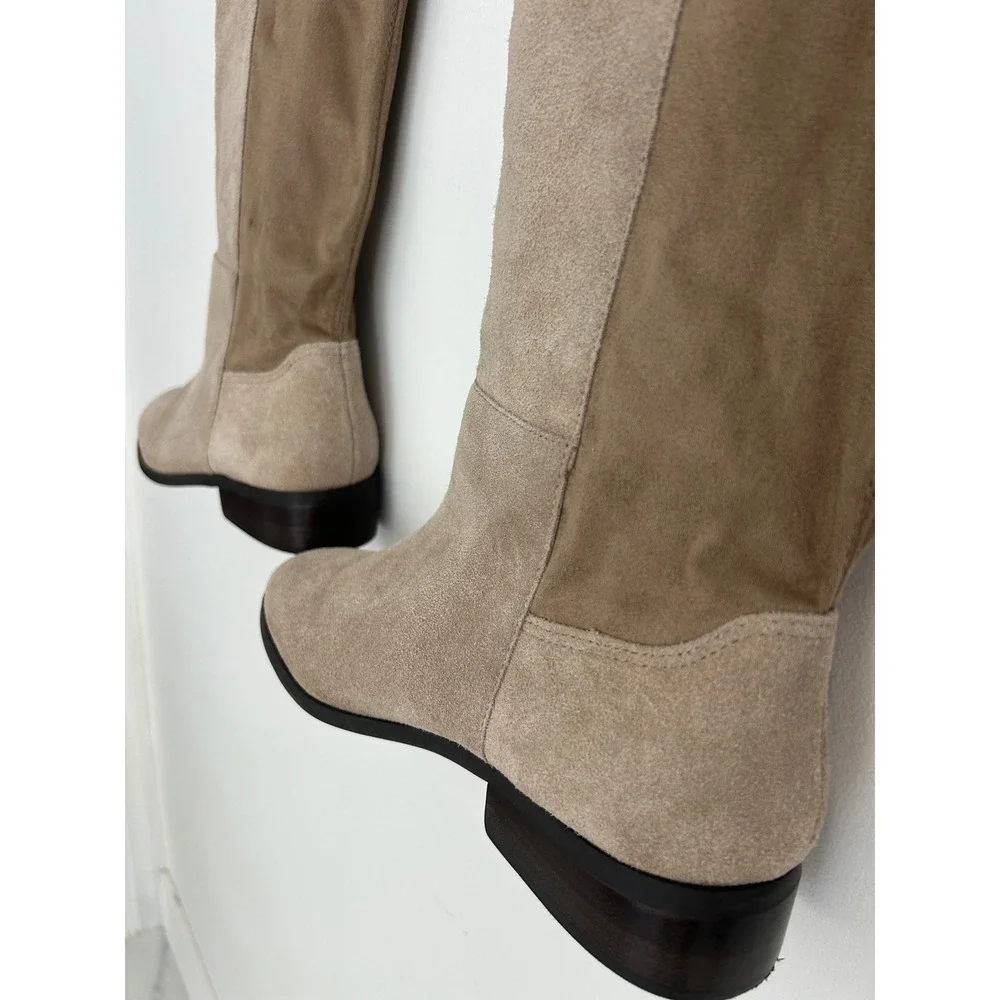 Lucky Brand Calypso Tan Suede Over Knee Boots Womens 8.5 M Stretch Back Low Heel